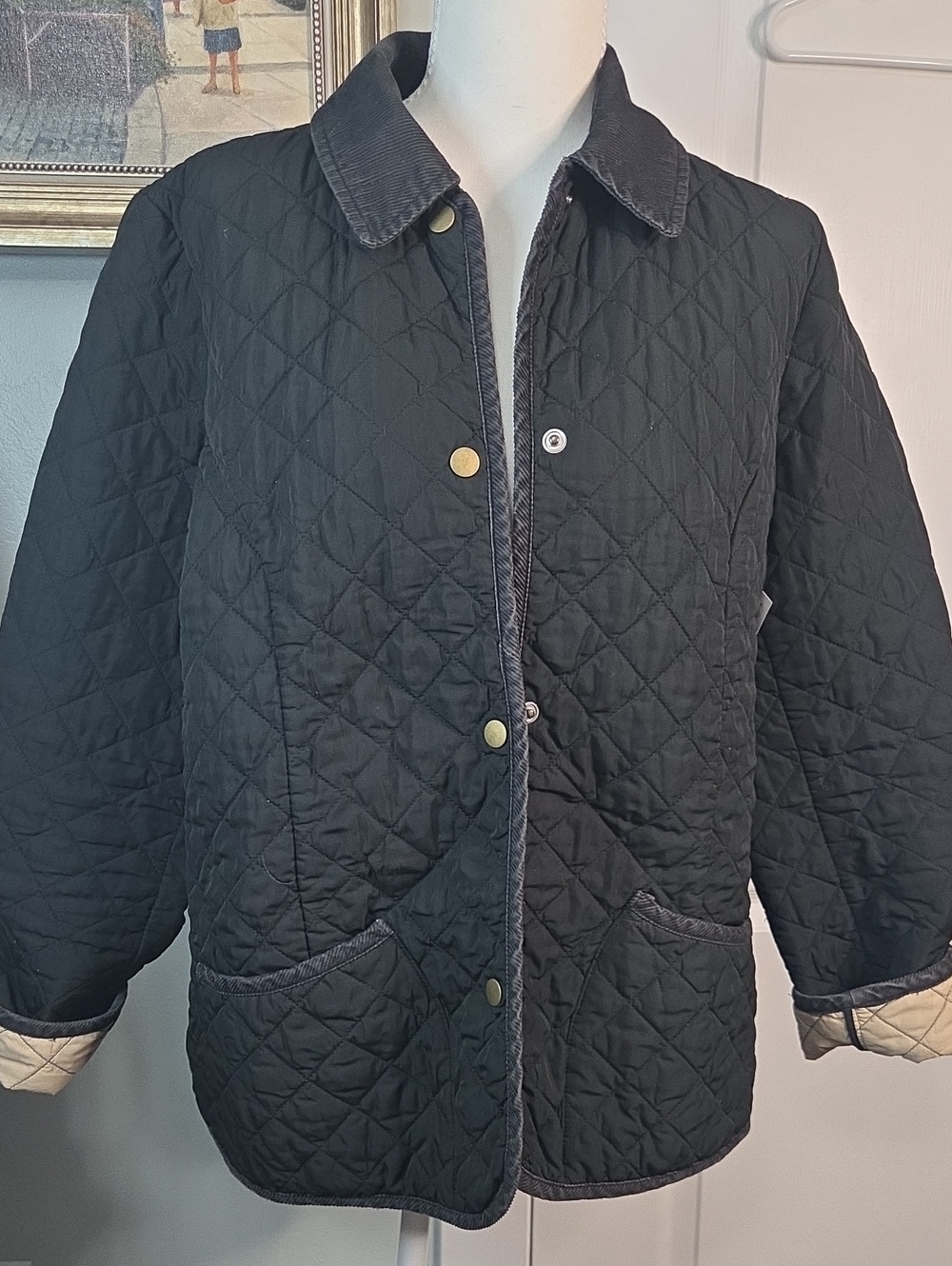 Old Navy Quilted Jacket in Black & Beige Size Large